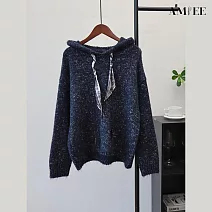 【AMIEE】韓版連帽寬鬆顯瘦毛衣(KDTQ-589) FREE 藏藍色