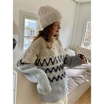 【MsMore】 費爾島圓領毛衣慵懶針織衫上衣# 126331 FREE 花紋色