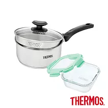 【THERMOS 膳魔師】瀝水鍋+保鮮盒 超值兩件組(SPC-S18+Z-GFC520)