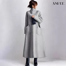 【AMIEE】高領連衣裙(KDSQ-467) M 灰色