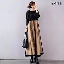 【AMIEE】拼接針織顯瘦A字連衣裙(KDSQ-648) M 圖色