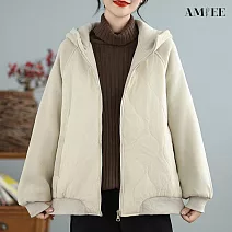 【AMIEE】加厚保暖連帽外套(KDCQ-862) M 杏色