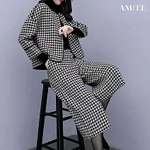 【AMIEE】千鳥格休閒時尚兩件套套裝(KDAQ-363) M 圖片色
