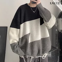 【AMIEE】韓版潮流寬鬆百搭長袖針織衫(男裝/KDTQ-527B) L 黑色