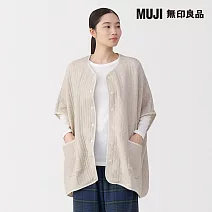 【MUJI 無印良品】女棉混刺縫斗篷 S-M 淺米