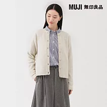 【MUJI 無印良品】女羊毛混毛絨圓領開襟衫 S 粉米