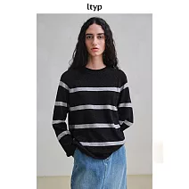 ltyp旅途原品 品牌經典爆款100%羊毛星空條紋針織衫套頭毛衣女冬 M L  M 黑灰條-星空版