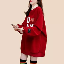 【MsMore】 貝貝絨加绒加厚假兩件半高領T寬鬆中長上衣# 126724 M 紅色
