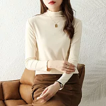 【MsMore】 德絨荷葉邊半高領長袖內搭上衣# 126624 2XL 杏色