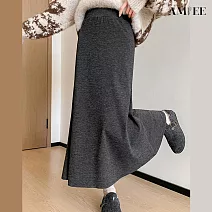 【AMIEE】純色毛呢半身魚尾A字高腰女長裙(KDSQ-122) L 深灰