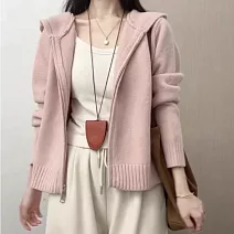 【MsMore】 粉色連帽針織衫拉鍊毛衣外套# 126730 FREE 玫紅色