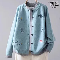 【初色】休閒質感百搭長袖寬鬆針織衫上衣女上衣-13款任選-16134(F可選) FREE A.藍色