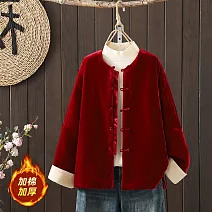 【ACheter】 新中式新年好運絲絨改良唐裝夾棉外套# 126749 M 紅色