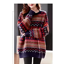 【MsMore】 中長款緹花條紋毛衣費爾島風慵懶大碼上衣# 126764 FREE 花紋色