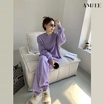 【AMIEE】衛衣長褲兩件套(KDAQ-840) M 紫羅蘭