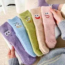 【AnZa】水貂絨保暖睡眠卡夾棉表情襪 (5入組)      圖片色
