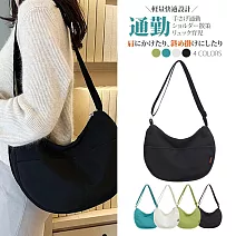 【Sayaka紗彌佳】半月包 日系大容量無印純色前口袋單肩側背二用包 男女兼用 -黑色