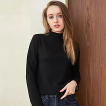 【AMIEE】羊絨蠶絲強效蓄熱絨暖紗保暖肌底衣 M KDT-4321半高領黑色