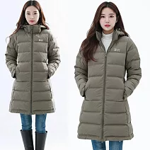 【遊遍天下】女款長版顯瘦無車縫防風防潑水保暖羽絨外套 (GJ22036) M 卡其