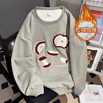 【MsMore】 大碼中長寬鬆卡通刺繡圓領T保暖上衣# 126878 L 灰色