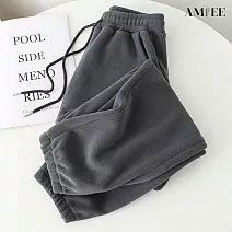 【AMIEE】文藝寬鬆加絨加厚運動休閒褲(KDPQ-911) M 灰色