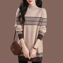【MsMore】 半高領毛衣寬鬆遮肚中長款內搭羊毛感針織上衣# 126931 FREE 棕色