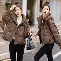 【MsMore】 連帽加厚設計感棉衣外套小個子棉襖保暖# 126988 M 咖色