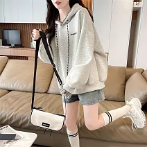 【MsMore】 韓版寬鬆時尚學院風格子拼接連帽寬鬆上衣# 127044 M 灰色