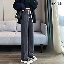 【AMIEE】韓版修身顯瘦雪尼爾加絨直筒褲(KDPQ-3417) M 深灰