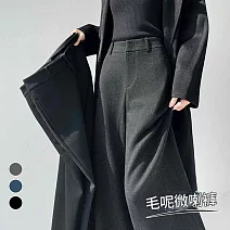 【MsMore】 窄版直筒毛呢垂順高腰微喇糯米長褲# 127052 S 灰色