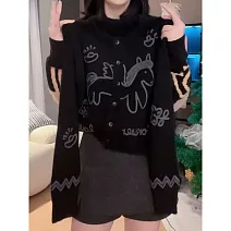 【MsMore】 童趣卡通獨角獸刺繡開衫百搭顯瘦上衣# 127062 FREE 黑色