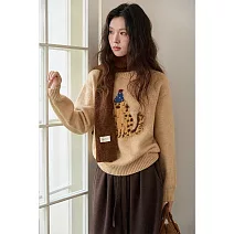 【MsMore】 小狗緹花加厚毛衣針織衫上衣# 127080 FREE 杏色