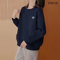 【AMIEE】極簡寬鬆棉質大學T圓領上衣(KDTQ-7294) 2XL 藏青