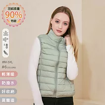 【KISSDIAMOND】特級輕暖真90%羽絨背心(保暖/防潑水/拉鍊口袋/女款/KDC-2101) L 淺綠