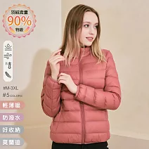 【KISSDIAMOND】特級輕暖真90%羽絨外套(保暖/防潑水/拉鍊口袋/女款/KDC-2102) M 嫣紅