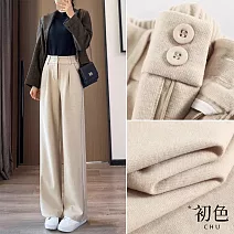 【初色】高腰顯瘦毛呢針織直筒褲休閒褲寬褲長褲-共4色-39609(M-2XL可選) L 杏色