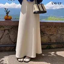 【AMIEE】韓版洋氣垂感高腰A字長裙(KDSQ-1218) L 杏色