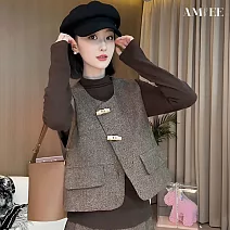 【AMIEE】韓版設計感顯瘦三件式套裝(KDAQ-948) M 咖啡色