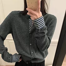 【AMIEE】韓系減齡格紋拼接襯衫上衣(KDTQ-321) M 灰色