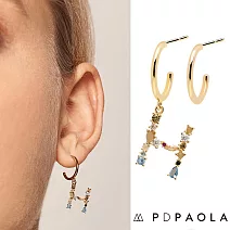 PD PAOLA 西班牙時尚潮牌 金色H字母耳環 彩鑽耳環 925純銀鑲18K金