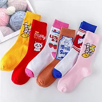 【Wonderland】潮流百搭中筒襪(5雙) FREE 潮流少女