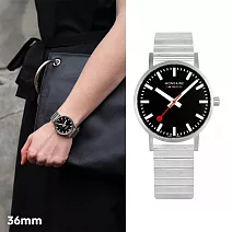 MONDAINE 瑞士國鐵 SBB Classic Metal腕錶 - 36mm 黑