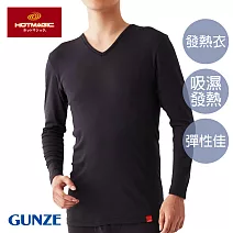 【日本GUNZE】輕薄發熱衣 男仕V領長袖(MH1909-BLK) M 黑