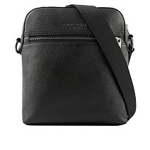 COACH Houston 荔枝皮革日字拉鍊斜背包 (黑色)