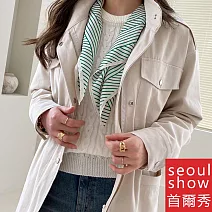 seoul show首爾秀 韓日版綜合方領巾仿真桑蠶絲緞面圍巾頭巾雪紡絲巾  11_魔幻條紋 綠色