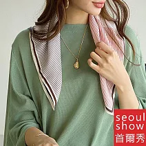 seoul show首爾秀 韓日版綜合方領巾仿真桑蠶絲緞面圍巾頭巾雪紡絲巾  19_四格細線條 粉色