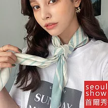 seoul show首爾秀 韓日版綜合方領巾仿真桑蠶絲緞面圍巾頭巾雪紡絲巾  27_漸變線條 藍色