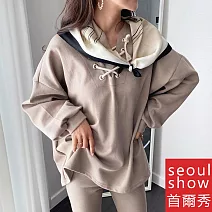 seoul show首爾秀 韓日版綜合方領巾仿真桑蠶絲緞面圍巾頭巾雪紡絲巾  29_藝術漸變 卡其黑邊