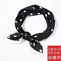 seoul show首爾秀 韓日版綜合方領巾仿真桑蠶絲緞面圍巾頭巾雪紡絲巾  35_復古波點 黑底白點
