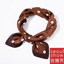 seoul show首爾秀 韓日版綜合方領巾仿真桑蠶絲緞面圍巾頭巾雪紡絲巾  37_復古波點 焦糖白點